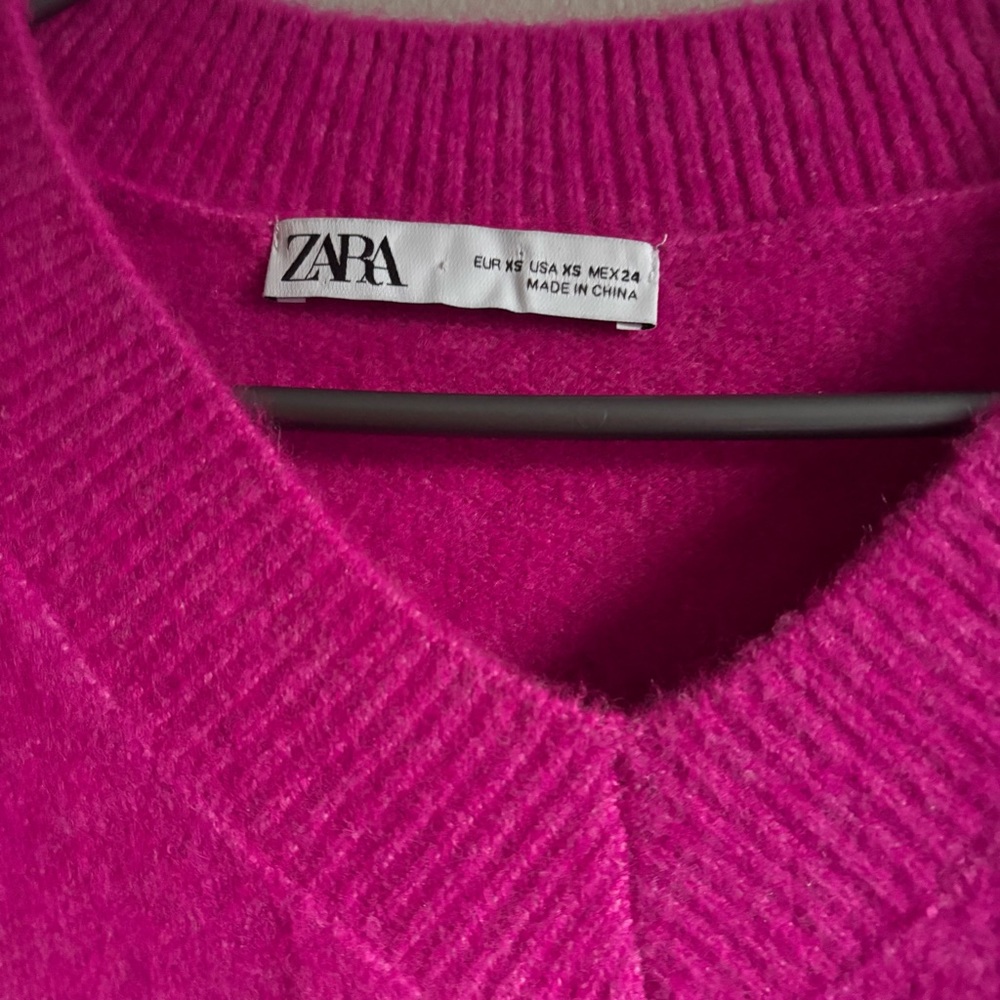 Zara Pink V Neck Wool Blend Oversized Sweater XSmall - Picture 2 of 5